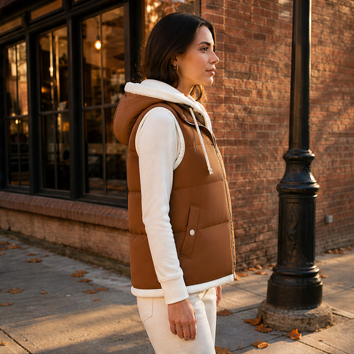 Foldwick – Faux Two-Piece Sherpa Hood Puffer Vest + 50% OFF lifestyle