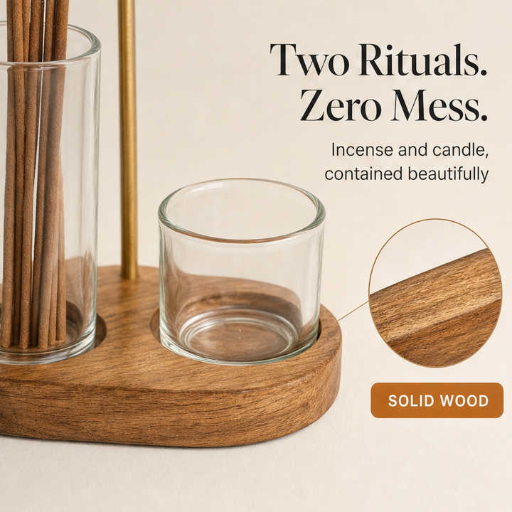 Ashendale – Wood Base 2-in-1 Incense &amp; Candle Holder + 50% OFF features