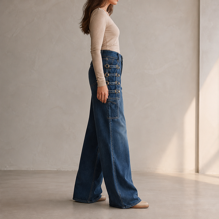 Buckridge – Gold Ring Buckle Wide-Leg High-Waist Cargo Jeans + 50% OFF lifestyle
