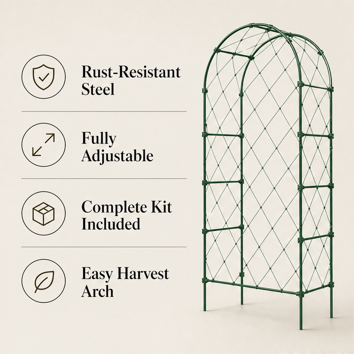 Vertigrow Arbor – Rust-Resistant Steel Climbing Plant Arch Trellis + 50% OFF features