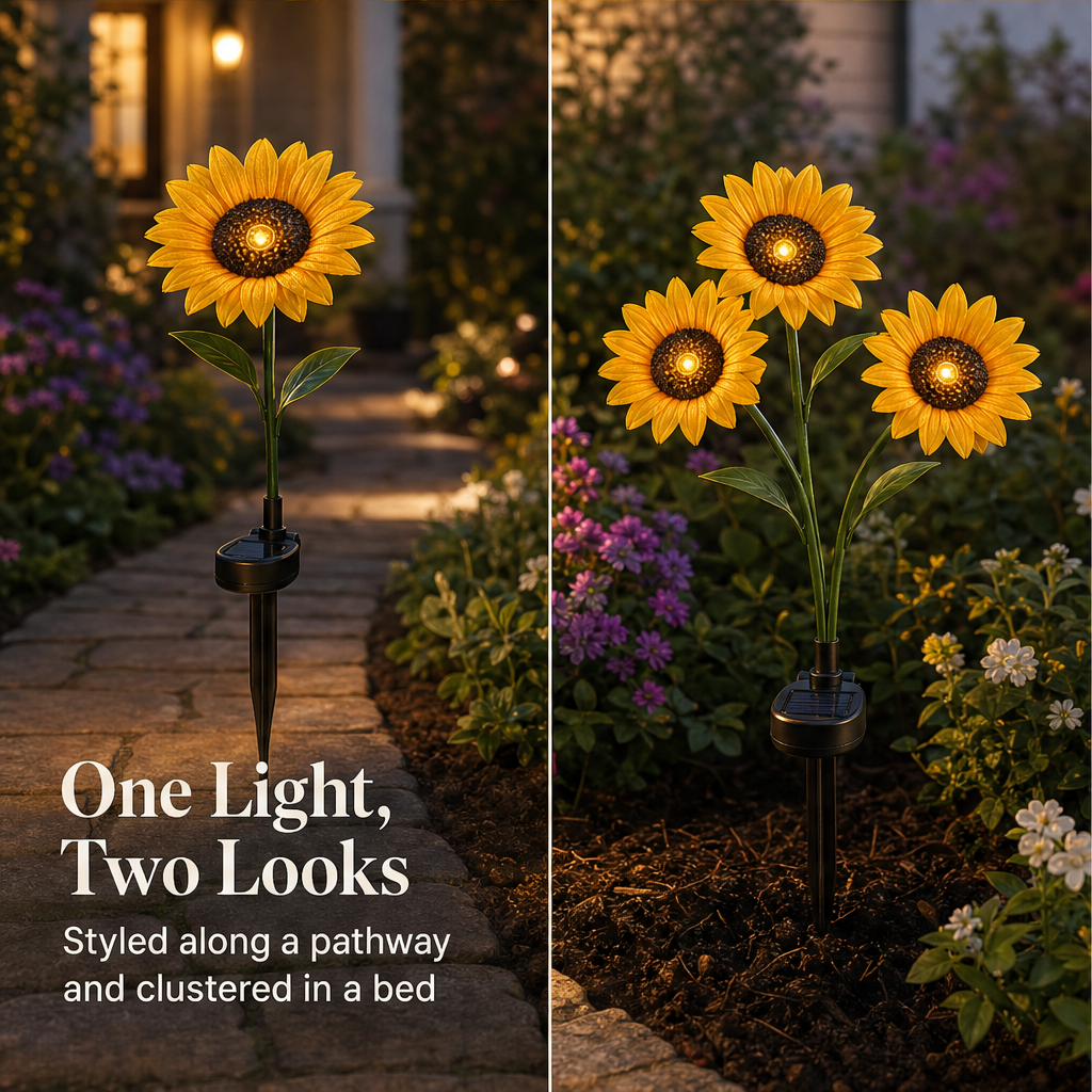 Sunhollow – Realistic Petals, Solar-Powered Sunflower Garden Lantern + 50% OFF detail