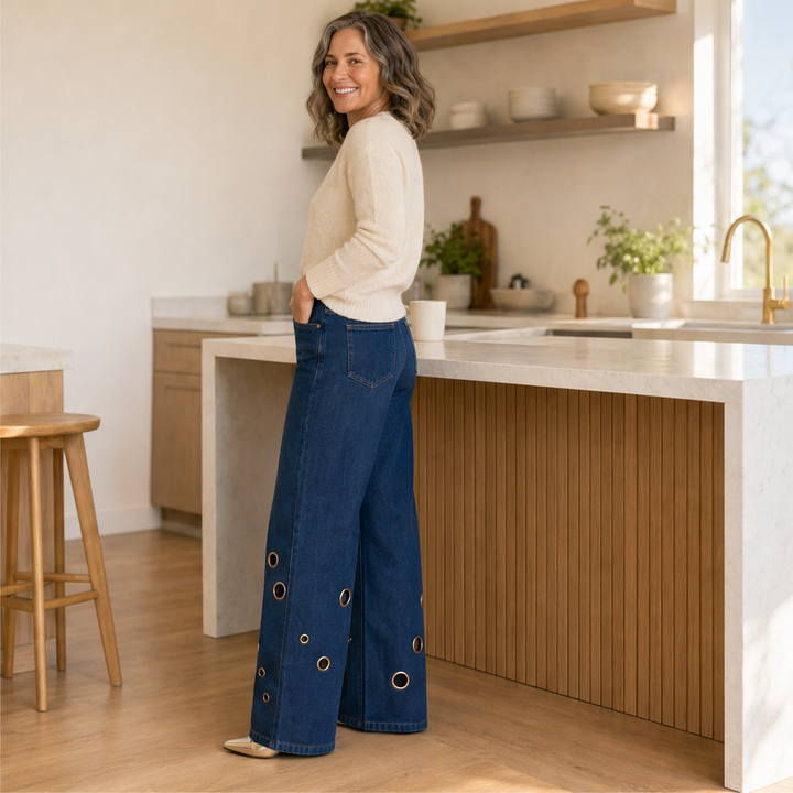 Marlowick – Vintage Wide-Leg Jeans with Gold Eyelet Detail + 50% OFF lifestyle