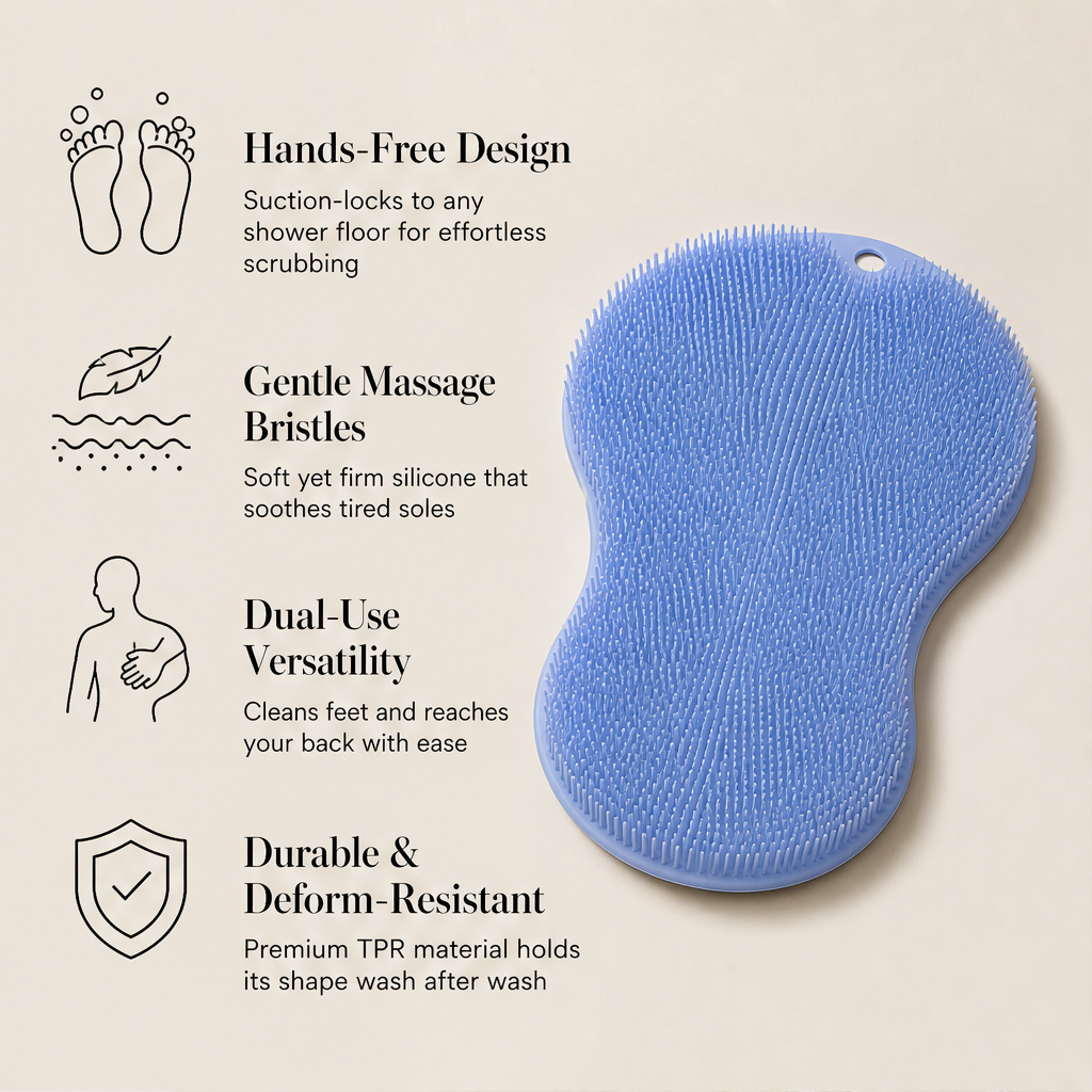 SoleHaven – Hands-Free Suction Grip Silicone Foot Scrubber Mat + 50% OFF features