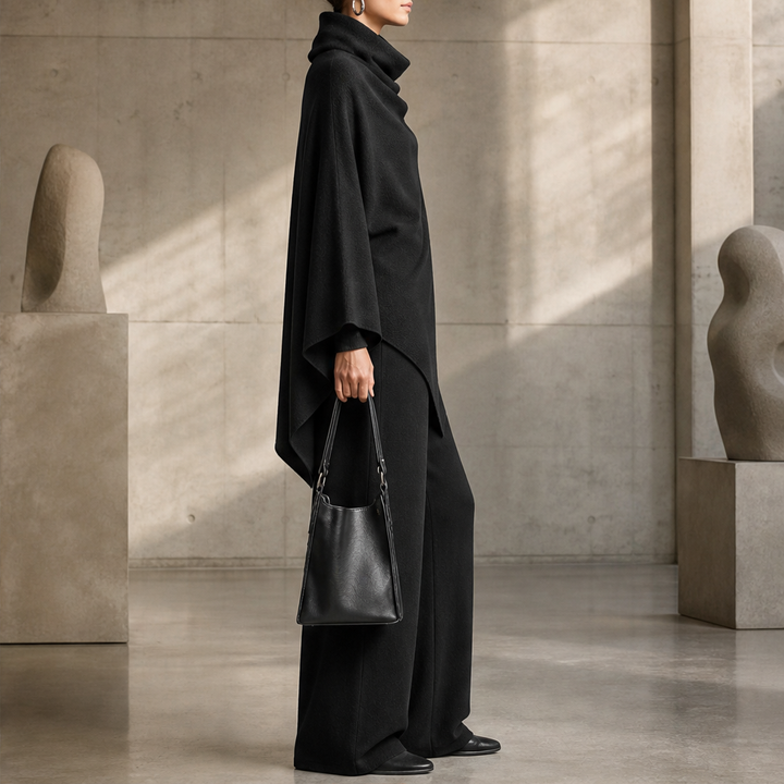 Draperie – Draped Turtleneck Cape &amp; Wide-Leg Pants Set + 50% OFF lifestyle