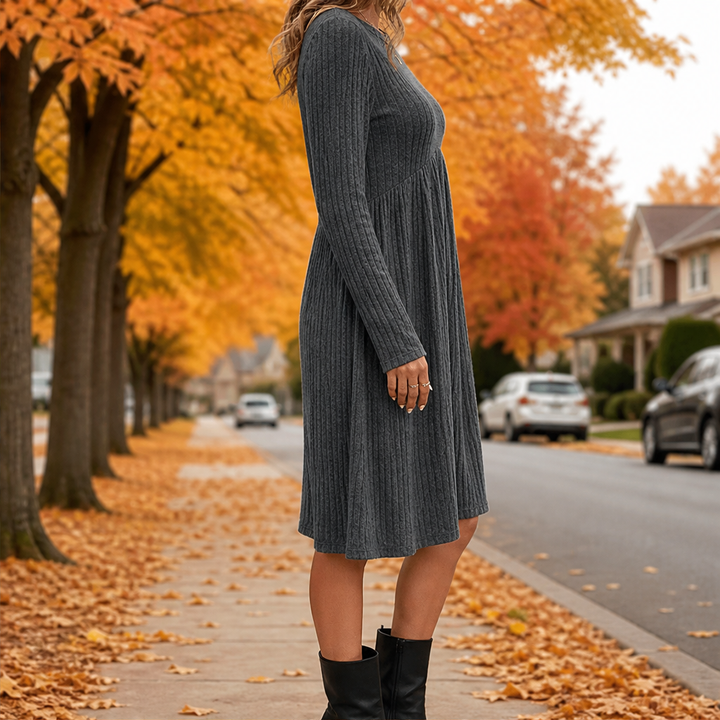 Cambrielle – Ribbed A-Line Midi Dress with Hidden Pockets + 50% OFF lifestyle