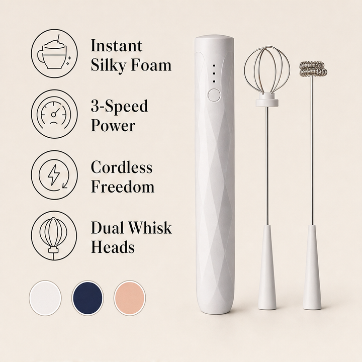 Frothelle – 3-Speed USB Rechargeable Handheld Milk Frother + 50% OFF features