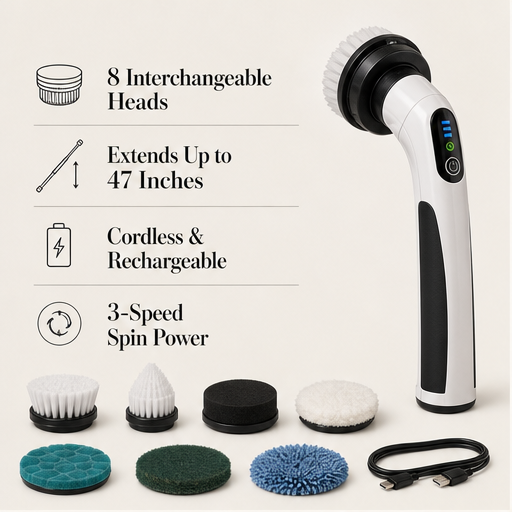 SpinCraft – Rechargeable Spin Brush with 7 Interchangeable Heads features