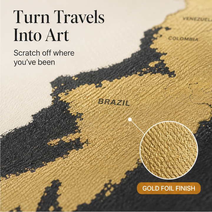 Voyagold – Scratch-Off Gold Foil World Map Travel Art + 50% OFF features