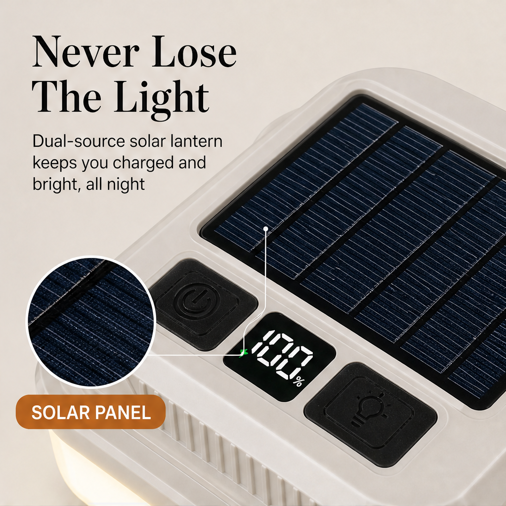 Sunwarden – Solar Rechargeable LED Camping Lantern with Power Bank + 50% OFF features