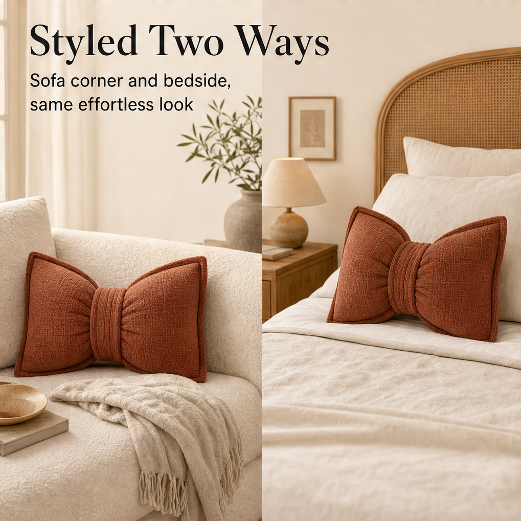 Bowveille – Sculptural Chenille Bow Throw Pillow with Insert + 50% OFF detail