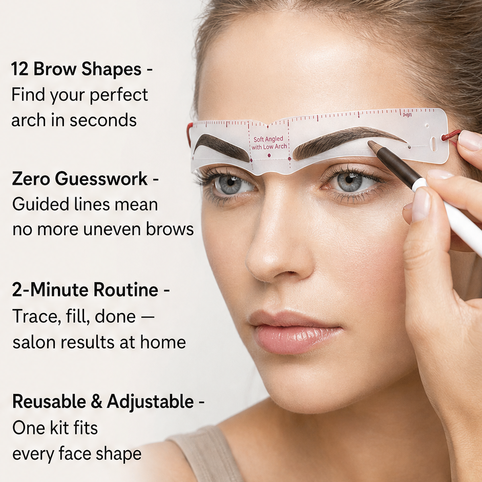 ArchLine – Adjustable 12-Shape Eyebrow Stencil Kit with Headband + 1+1 FREE features