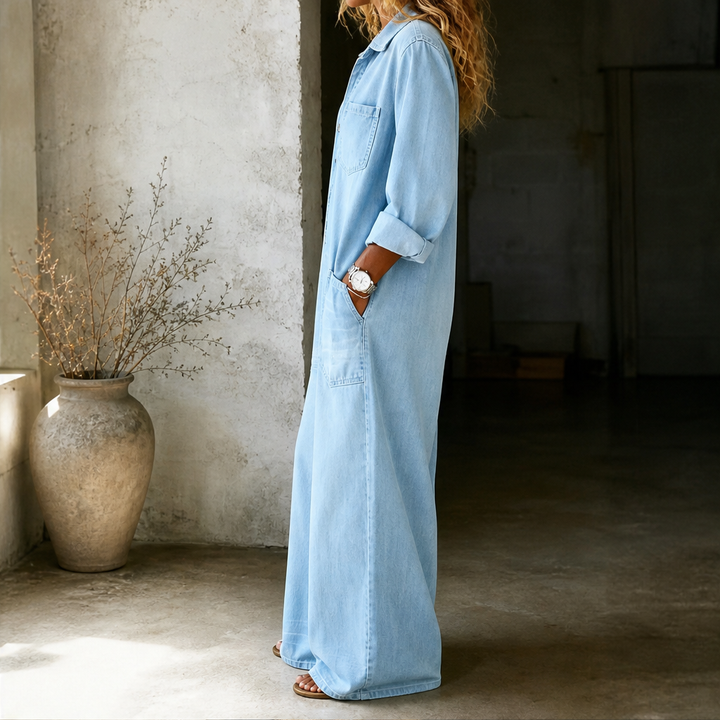 Wrenfield – Collared Wide-Leg Denim Jumpsuit + 50% OFF lifestyle