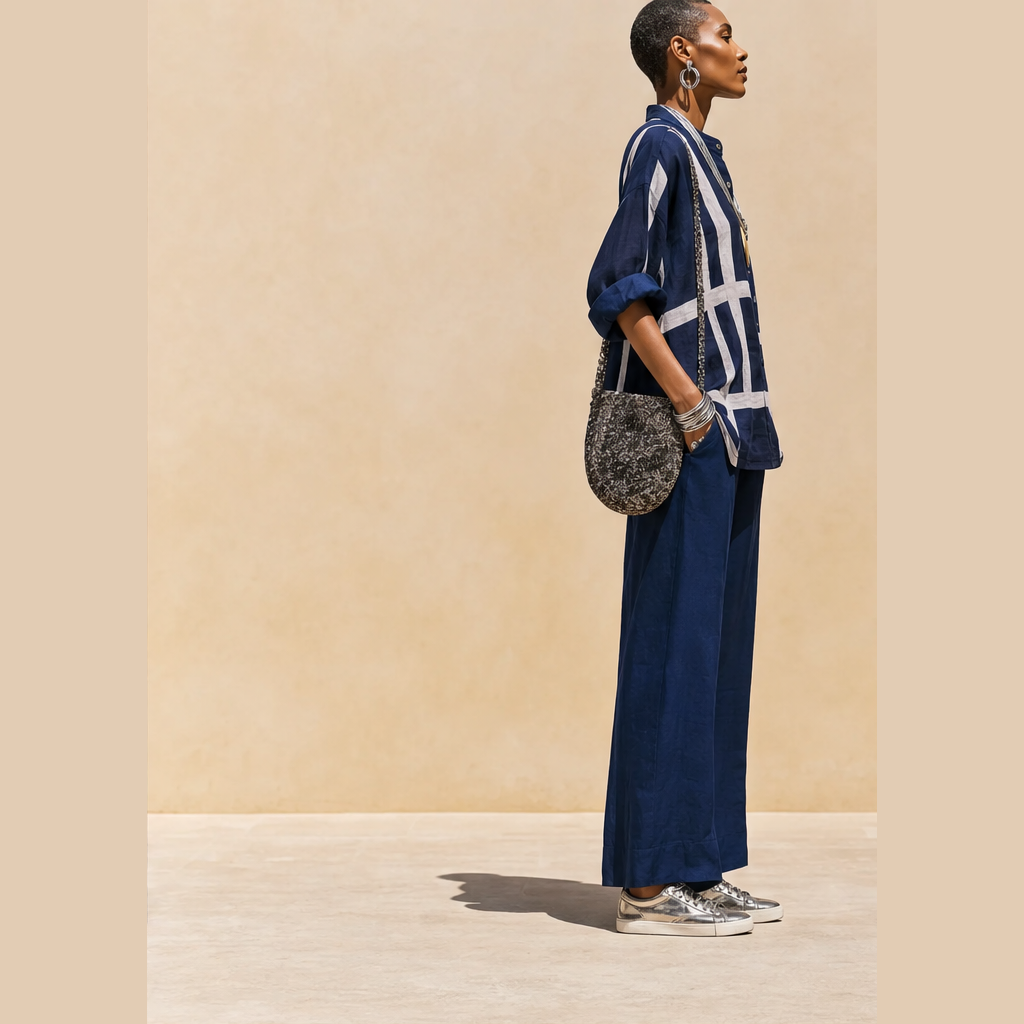 Linalour – Breathable Grid-Print Shirt &amp; Wide-Leg Pants Set + 50% OFF lifestyle