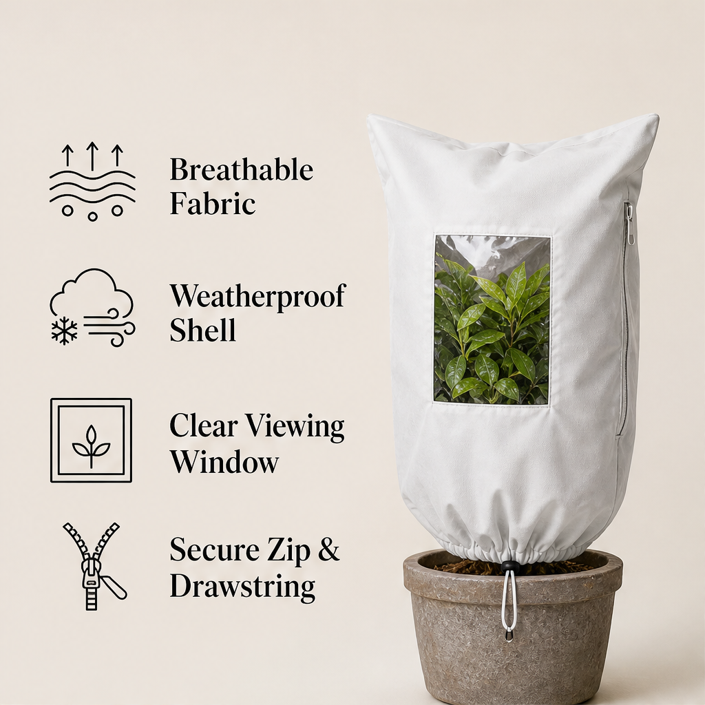 Frostshield – Breathable Zip-Up Winter Cover for Shrubs and Potted Trees + 50% OFF features