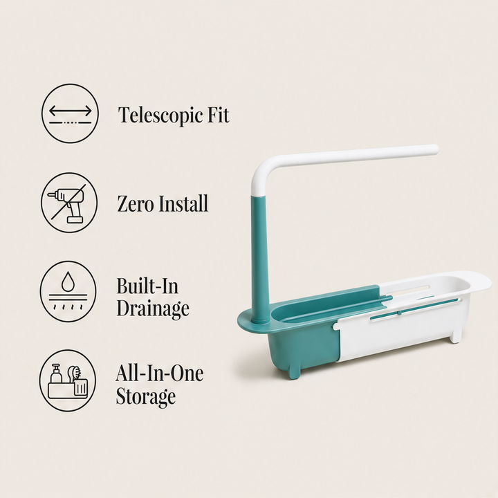 SinkCraft – Adjustable Telescopic Sink Storage Rack with Drain &amp;amp; Towel Bar + 50% OFF features