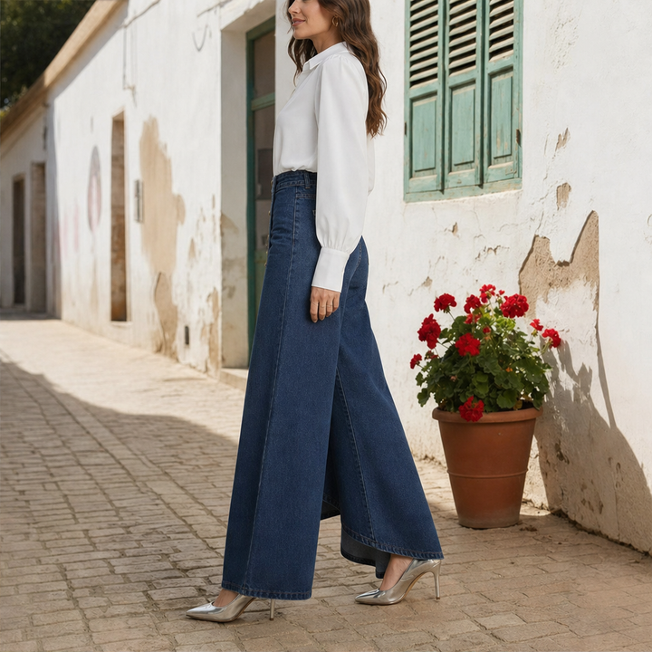 Marlowick – Asymmetrical Wrap-Front High-Waist Wide-Leg Jeans + 50% OFF lifestyle