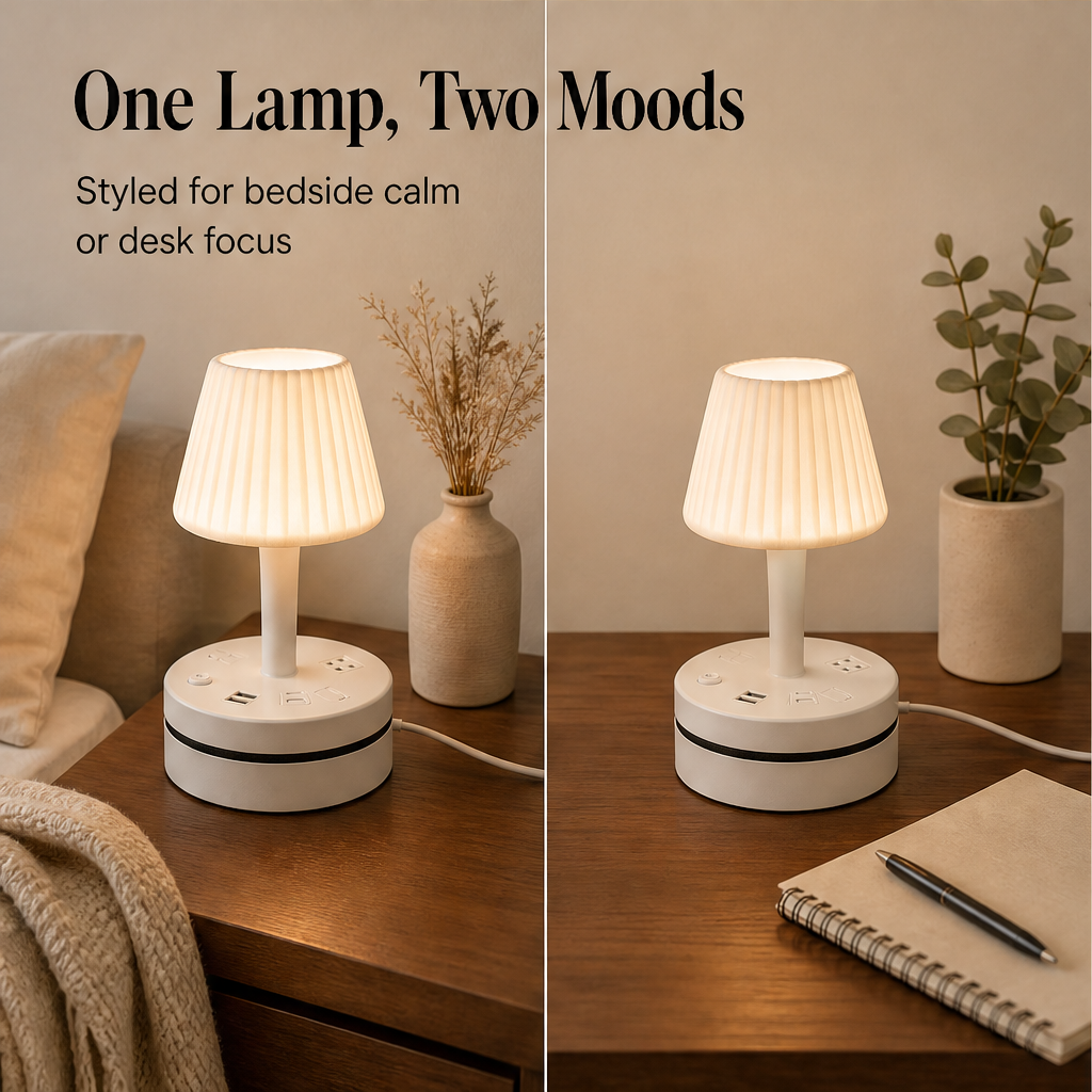 Litewick – Bedside Lamp with AC Outlets &amp; USB Charging Base + 50% OFF detail