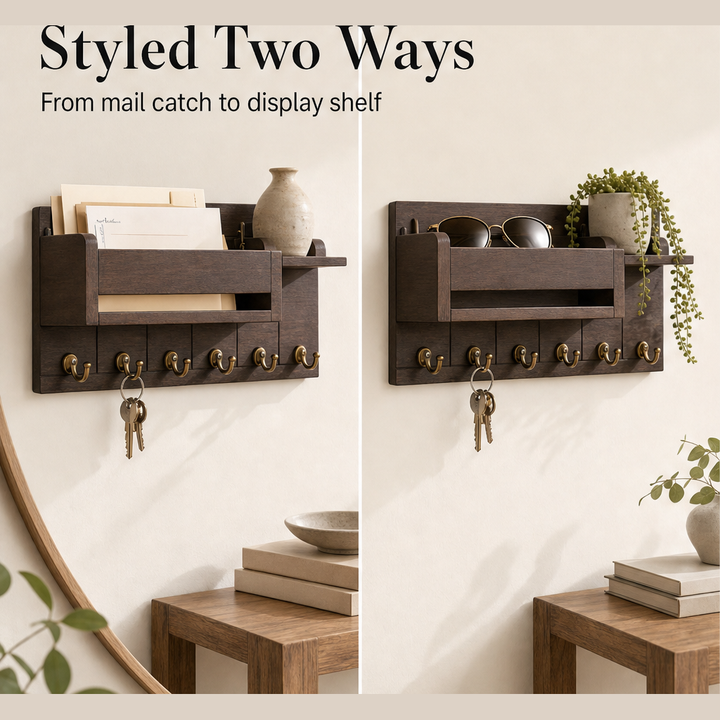 Oakhollow – Solid Wood Entryway Organizer with Key Hooks and Shelf + 50% OFF detail