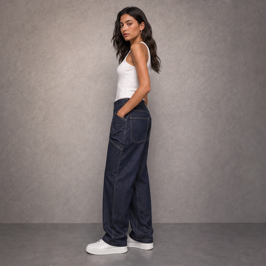Denwick – Faux Denim Stretch Cargo Pants with Zip Pockets + 50% OFF lifestyle