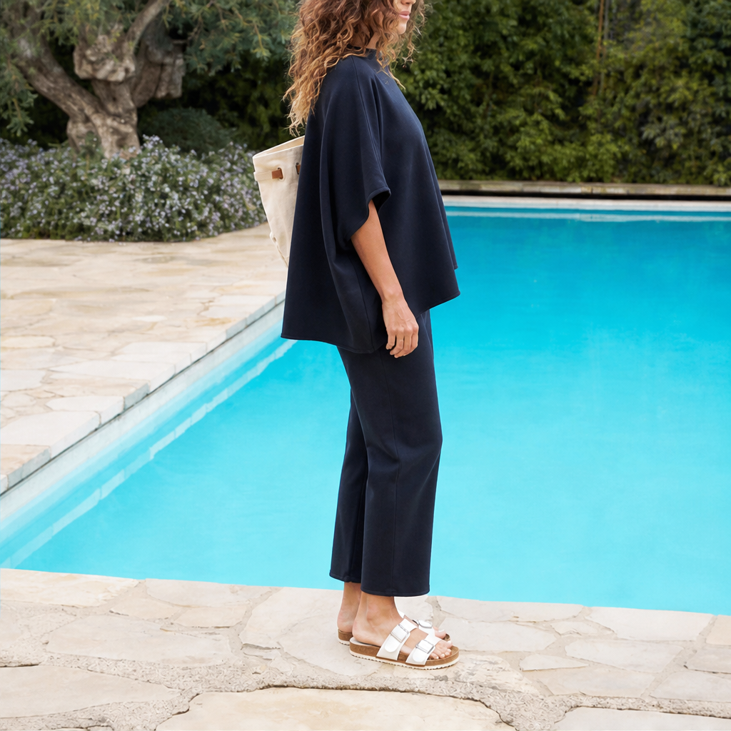 Calmora – Batwing Capelet Top and Wide Leg Pants Set + 50% OFF lifestyle