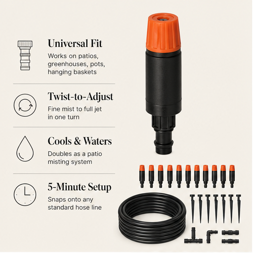 GreenMist Pro – Adjustable Misting &amp; Drip Automatic Watering Kit features