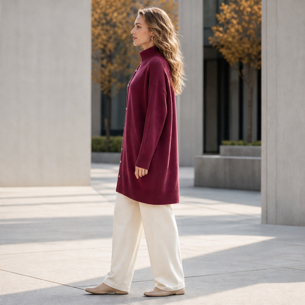 Millbron – Oversized Turtleneck Cardigan with Asymmetrical Buttons + 50% OFF lifestyle