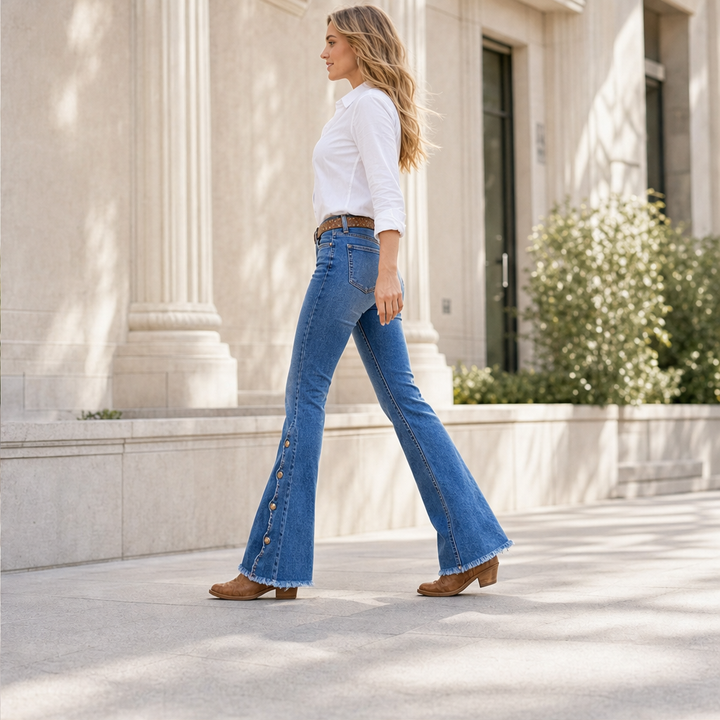 Fernbelle – Scalloped Button Flare Jeans with Raw Hem + 50% OFF lifestyle