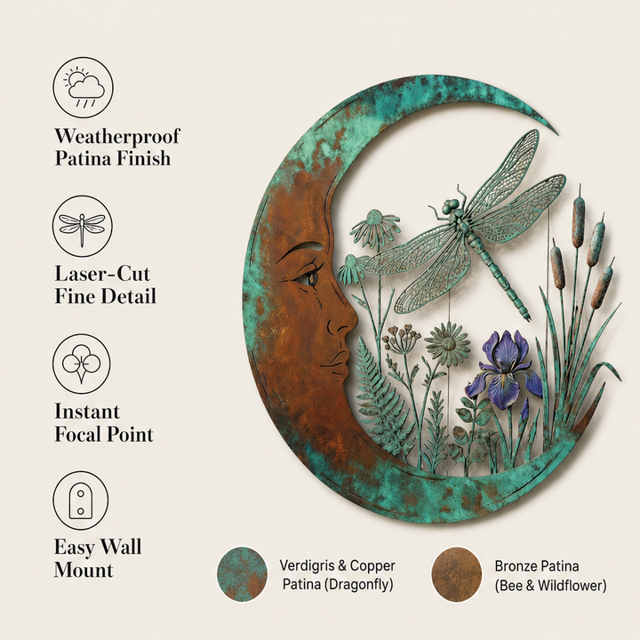 Lunaveil – Crescent Moon &amp; Dragonfly Metal Wall Decor + 50% OFF features
