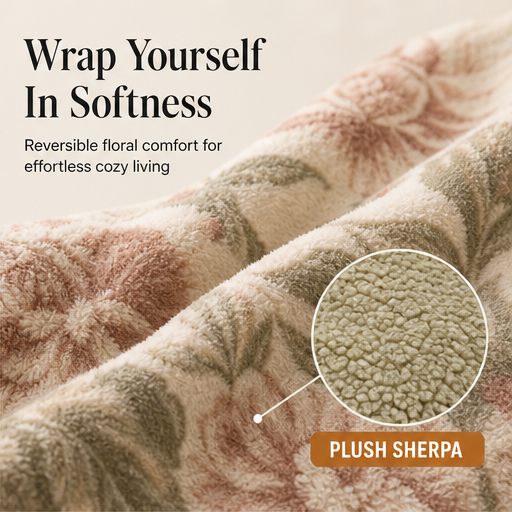 Willowmere – Reversible Floral Sherpa Throw Blanket features