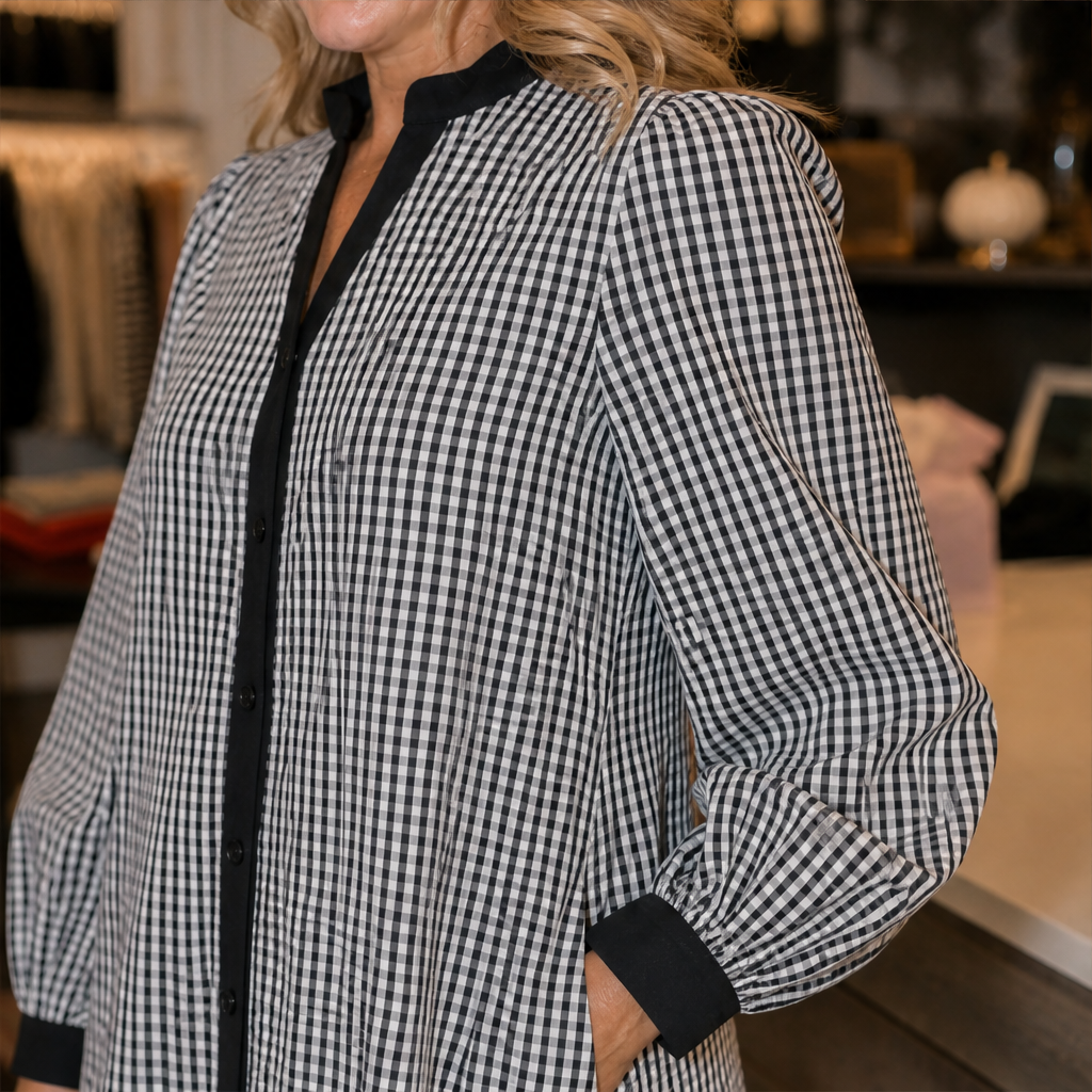 Marlowick – Contrast Trim Gingham A-Line Shirt Dress + 50% OFF lifestyle