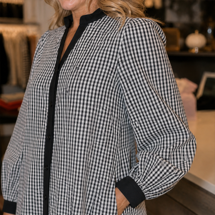 Marlowick – Contrast Trim Gingham A-Line Shirt Dress + 50% OFF lifestyle