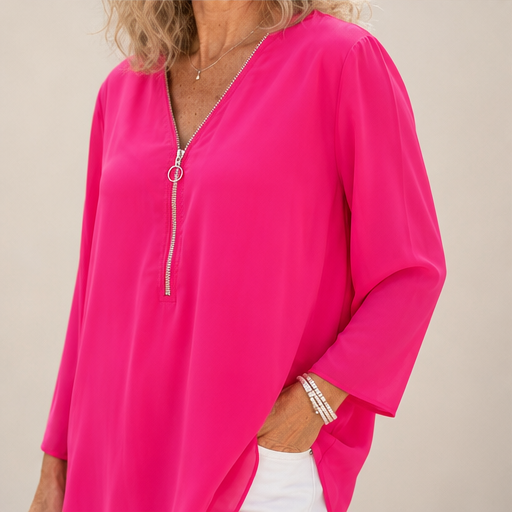 Silkaven – Double-Layer Zipper V-Neck Flowy Chiffon Top + 50% OFF lifestyle