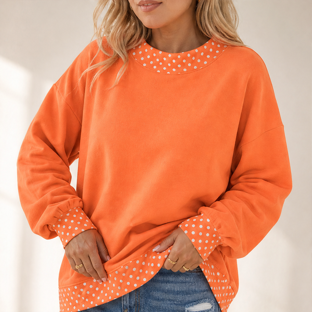Fernbay – Oversized Polka-Dot Trim Color Block Pullover Top + 50% OFF lifestyle