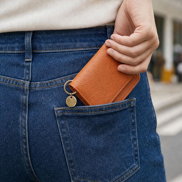 Pocketleigh – RFID-Blocking Pebbled Leather Card Holder with Key Ring + 50% OFF lifestyle