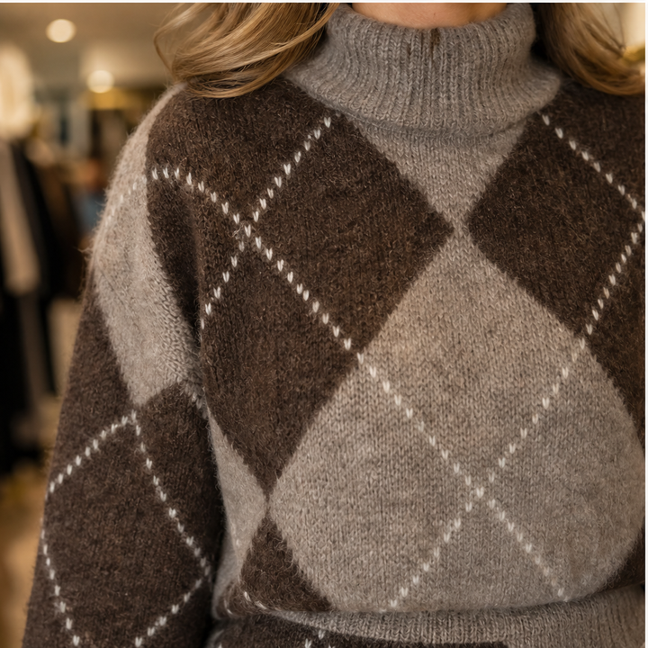 Fernbrooke – Matching Argyle Turtleneck Sweater &amp; Skirt Knit Set + 50% OFF lifestyle