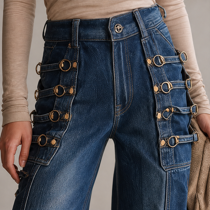 Buckridge – Gold Ring Buckle Wide-Leg High-Waist Cargo Jeans + 50% OFF lifestyle