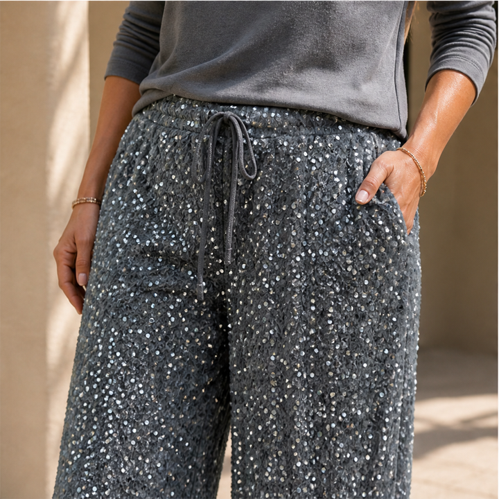 Velvara – Velvet-Backed Sequin Wide-Leg Trousers + 50% OFF lifestyle