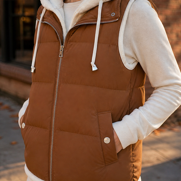Foldwick – Faux Two-Piece Sherpa Hood Puffer Vest + 50% OFF lifestyle
