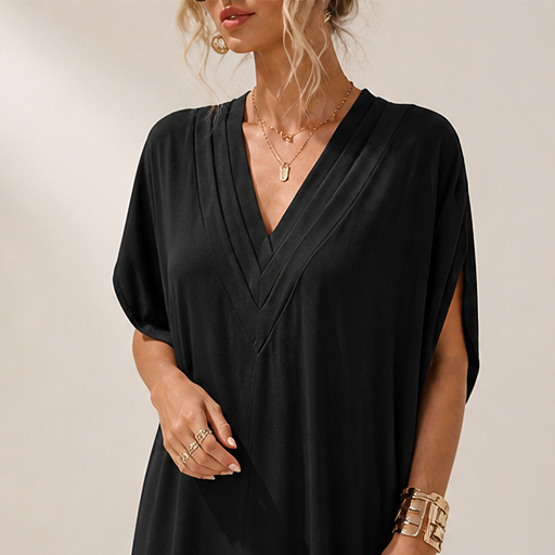 Pleatholm – Pleated V-Neck Batwing Sleeve Dress lifestyle