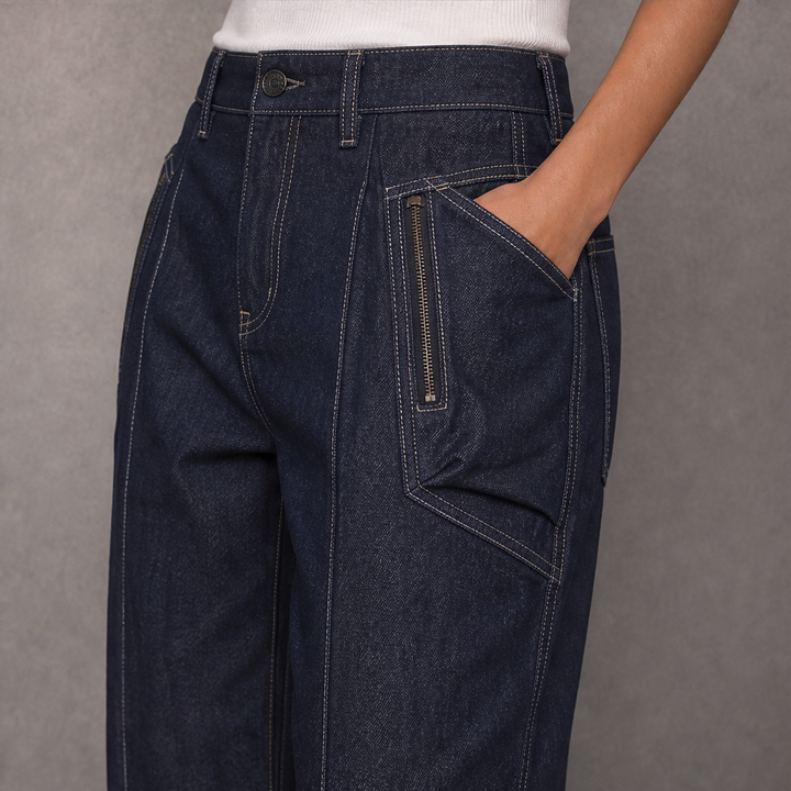 Denwick – Faux Denim Stretch Cargo Pants with Zip Pockets + 50% OFF lifestyle
