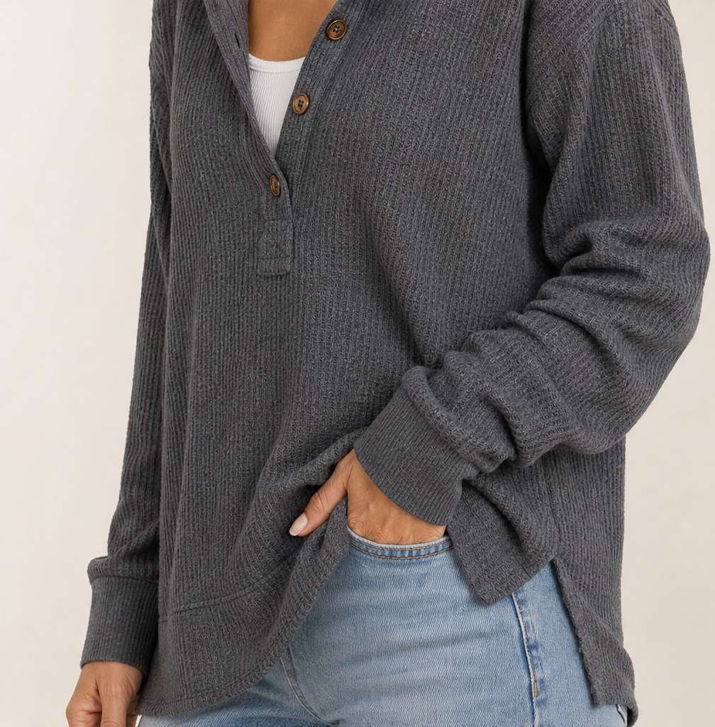 Warmholm – Waffle Knit Henley Hoodie Top + 50% OFF lifestyle