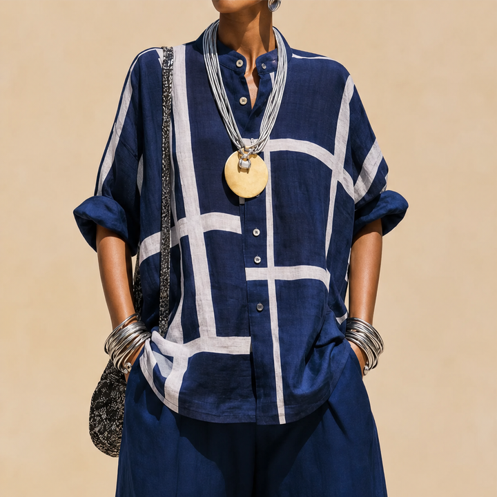 Linalour – Breathable Grid-Print Shirt &amp; Wide-Leg Pants Set + 50% OFF lifestyle
