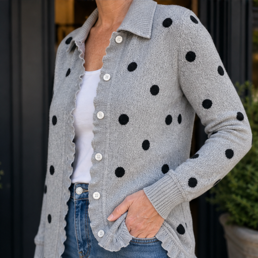 Marlowick – Ruffle Trim Polka Dot Knit Cardigan + 50% OFF lifestyle