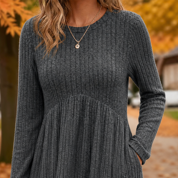 Cambrielle – Ribbed A-Line Midi Dress with Hidden Pockets + 50% OFF lifestyle