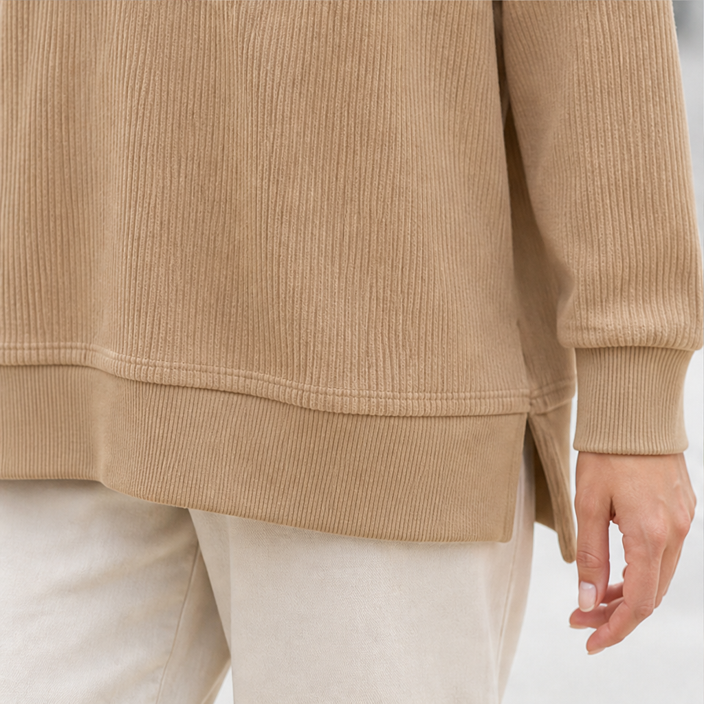 Ribwick – Ribbed Knit V-Neck Hooded Pullover with Side Slits + 50% OFF lifestyle