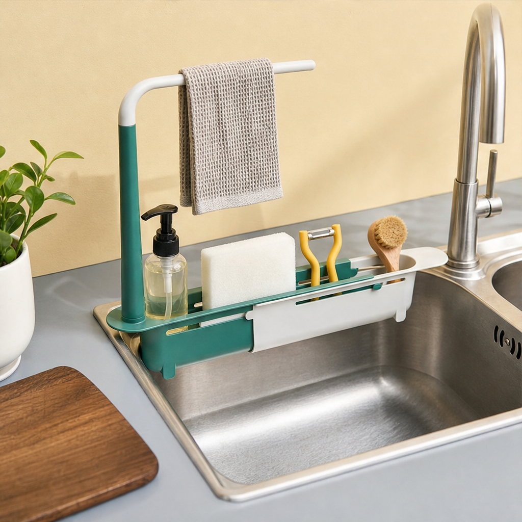 SinkCraft – Adjustable Telescopic Sink Storage Rack with Drain &amp;amp; Towel Bar + 50% OFF lifestyle