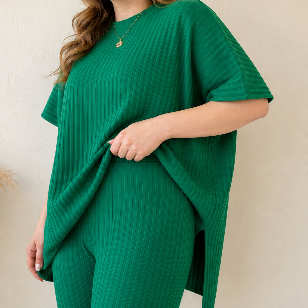 Ribleigh – Oversized Rib-Knit Top &amp; Trouser Two-Piece Set + 50% OFF lifestyle