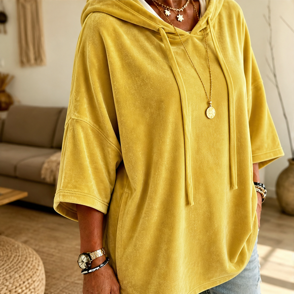 Plushwick – Oversized Velour Drawstring Hoodie with 3/4 Sleeves + 50% OFF lifestyle
