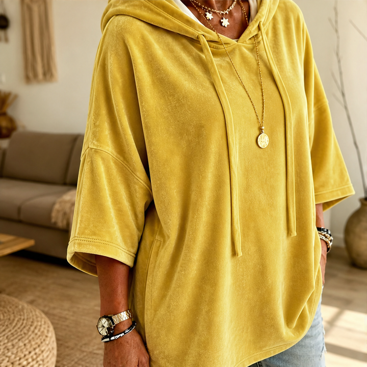 Plushwick – Oversized Velour Drawstring Hoodie with 3/4 Sleeves + 50% OFF lifestyle