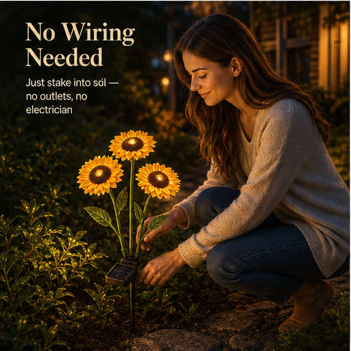 Sunwick – Glowing 3-Head Solar Sunflower Stake Lights features